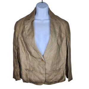 Max Studio Cinched Waist Short Linen Blazer Womens Size 8 Beige